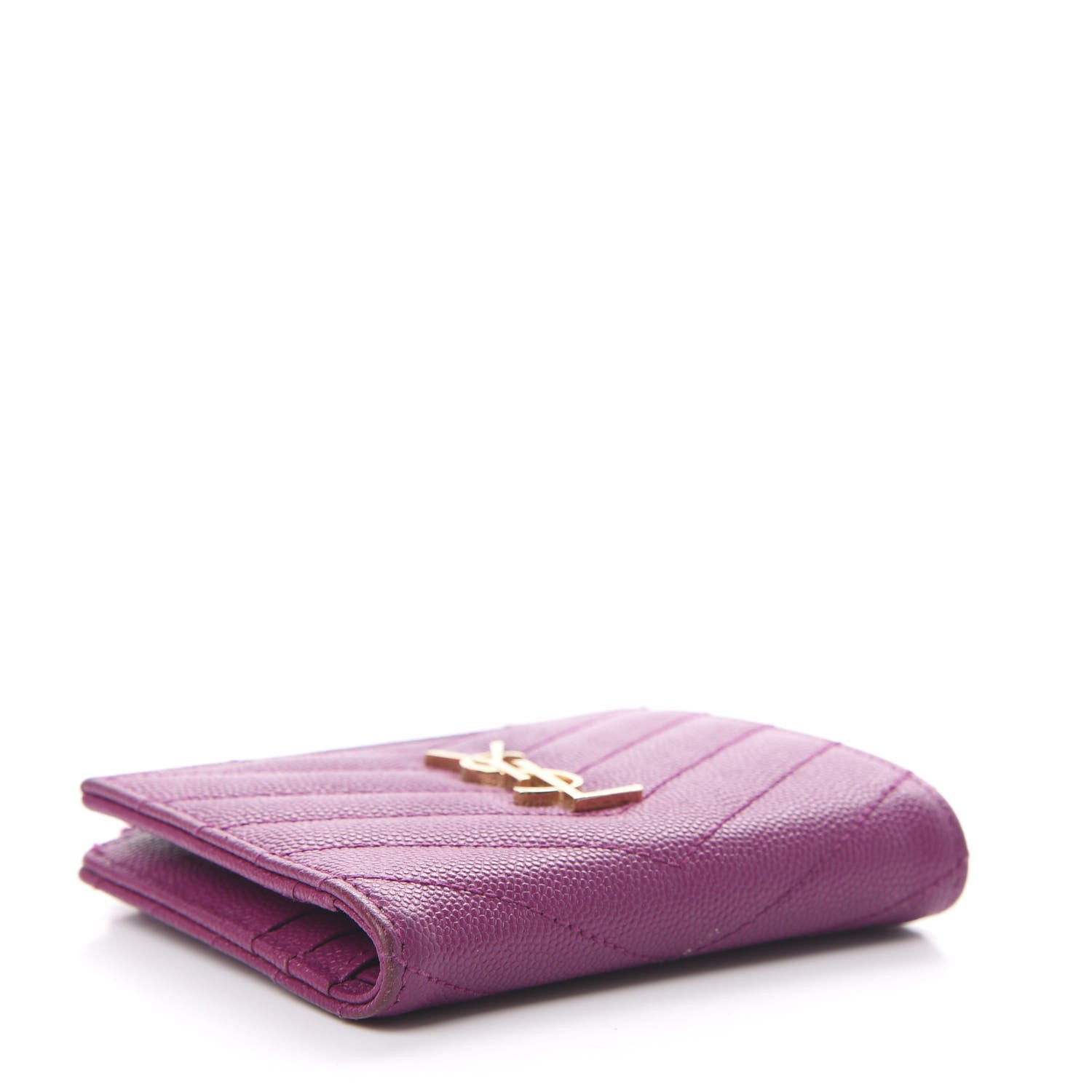 Saint Laurent Grain De Poudre Matelasse Chevron Monogram Zipped Card Case Dark Grape 3 of 14