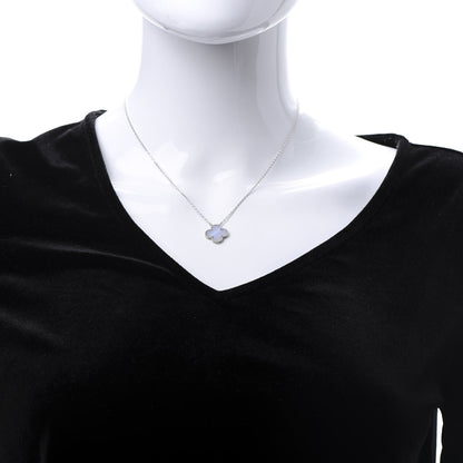 Van Cleef & Arpels 18K White Gold Chalcedony Vintage Alhambra Pendant Necklace 2 of 7