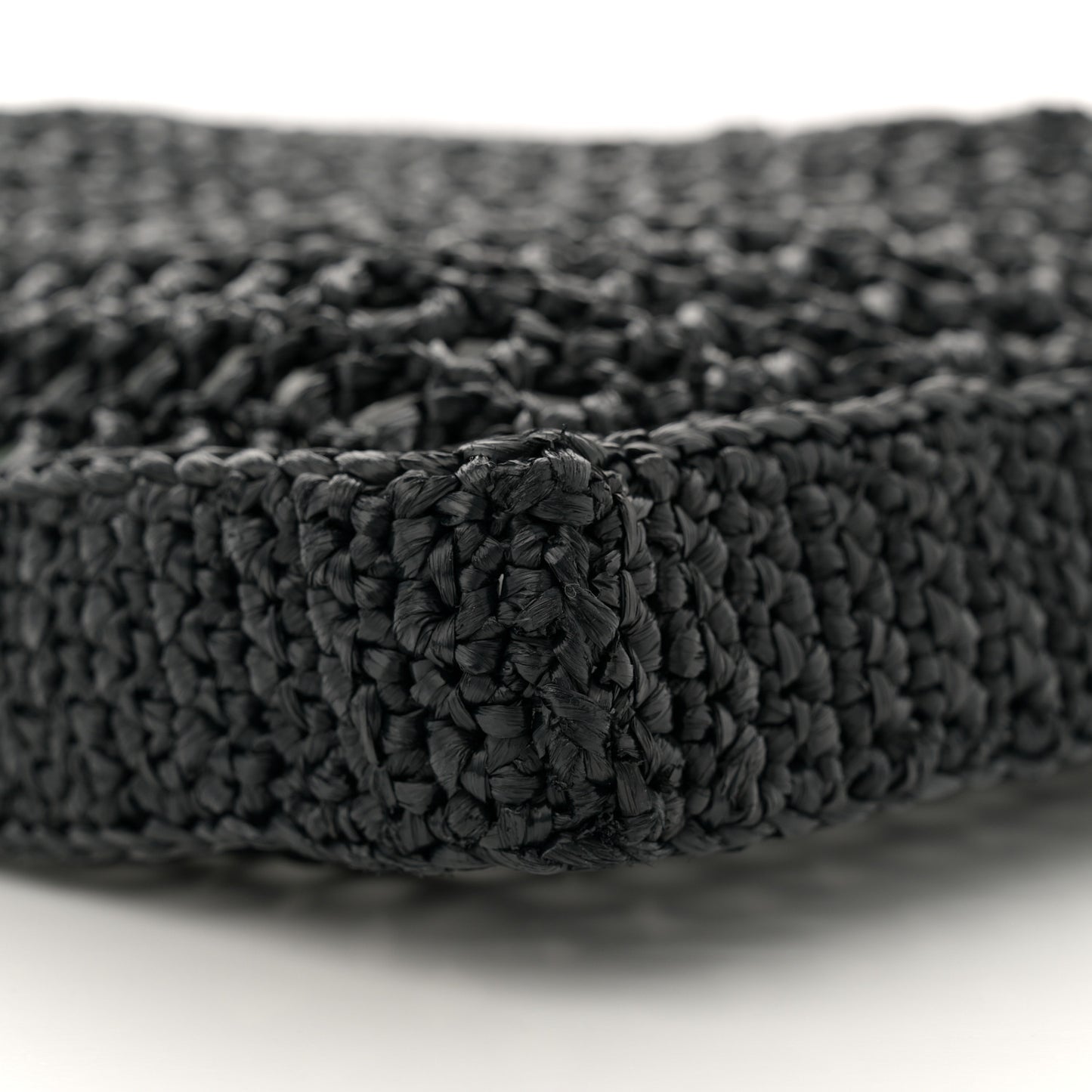Yarn Raffia Effect Crochet Logo Embroidered Tote Bag Black