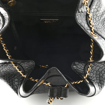 Chanel Calfskin Crocodile Embossed Large Backpack Black 5 of 9