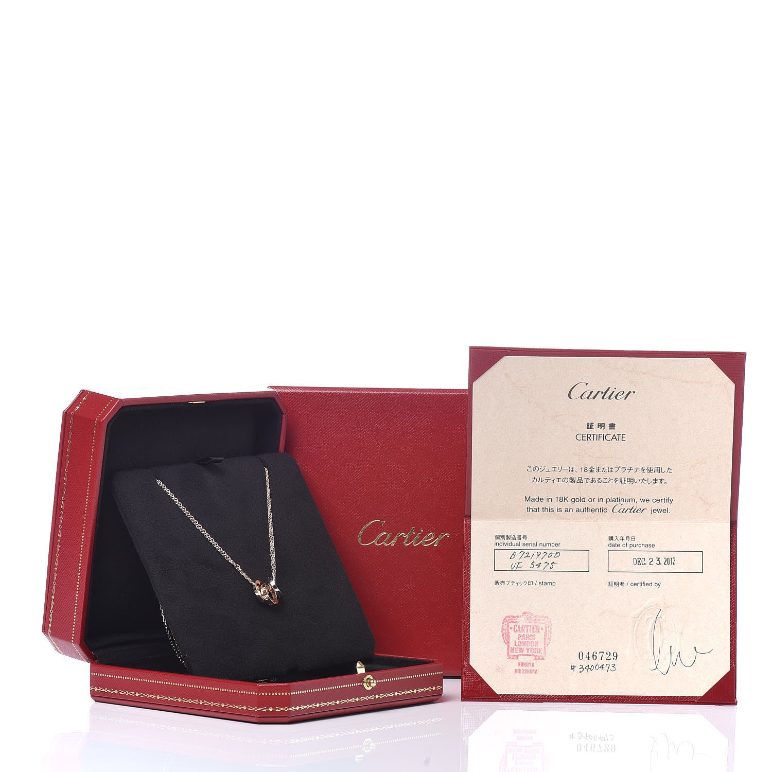 Cartier 18K White Pink Gold Diamond Three Ring LOVE Pendant Necklace 7 of 7
