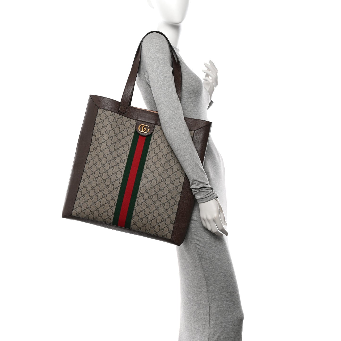 GG Supreme Monogram Web Large Ophidia Vertical Shopping Tote Brown