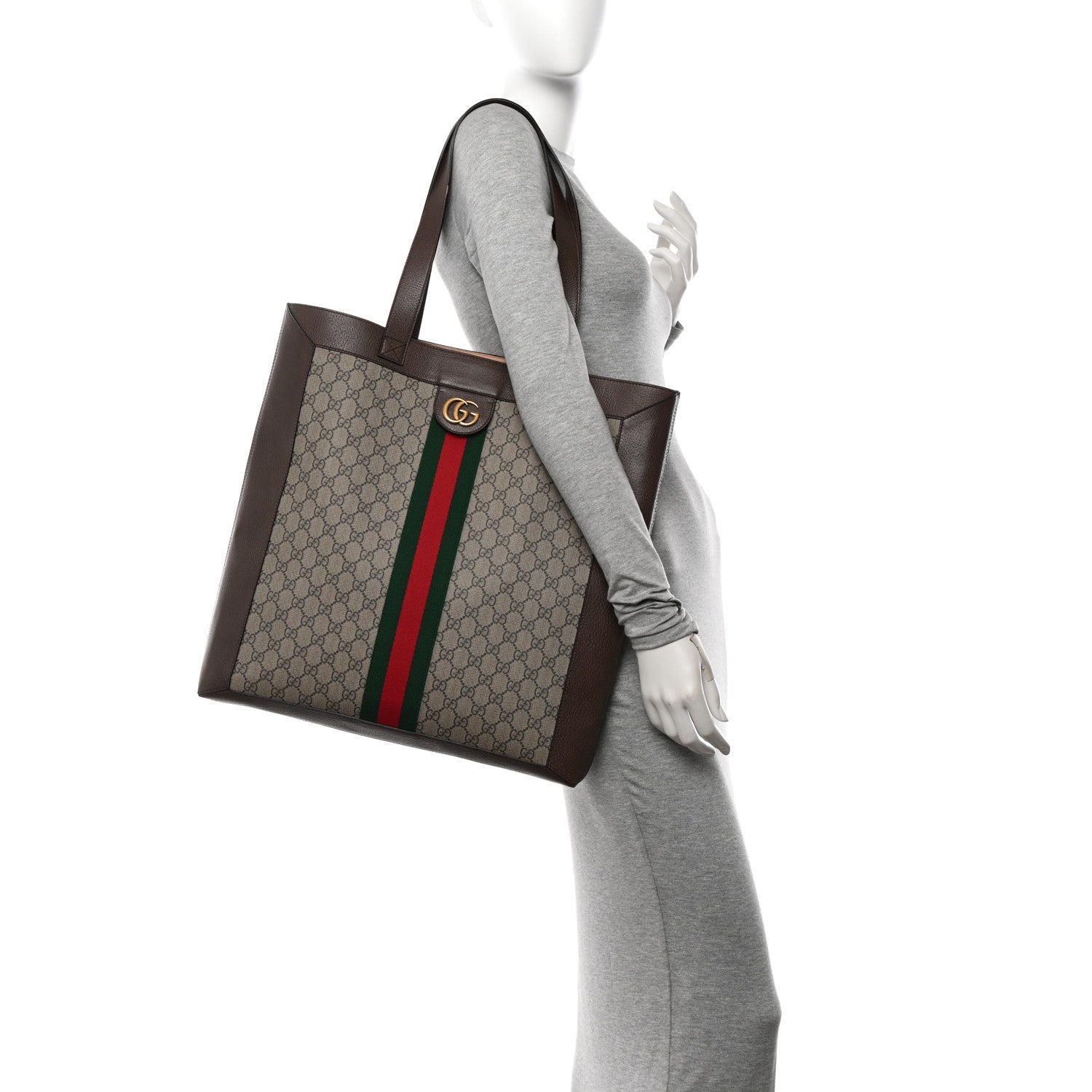 Gucci GG Supreme Monogram Web Large Ophidia Vertical Shopping Tote Brown 2 of 12