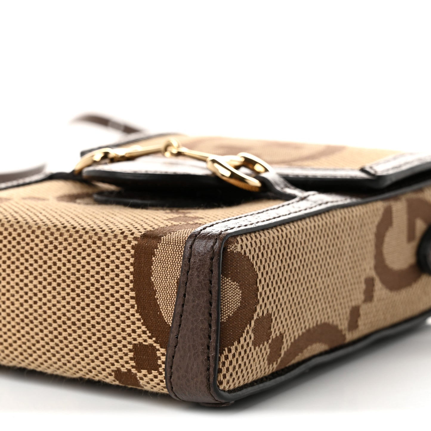 Monogram Jumbo GG Textured Dollar Calfskin Mini Horsebit 1955 Crossbody Bag Camel Ebony New Acero