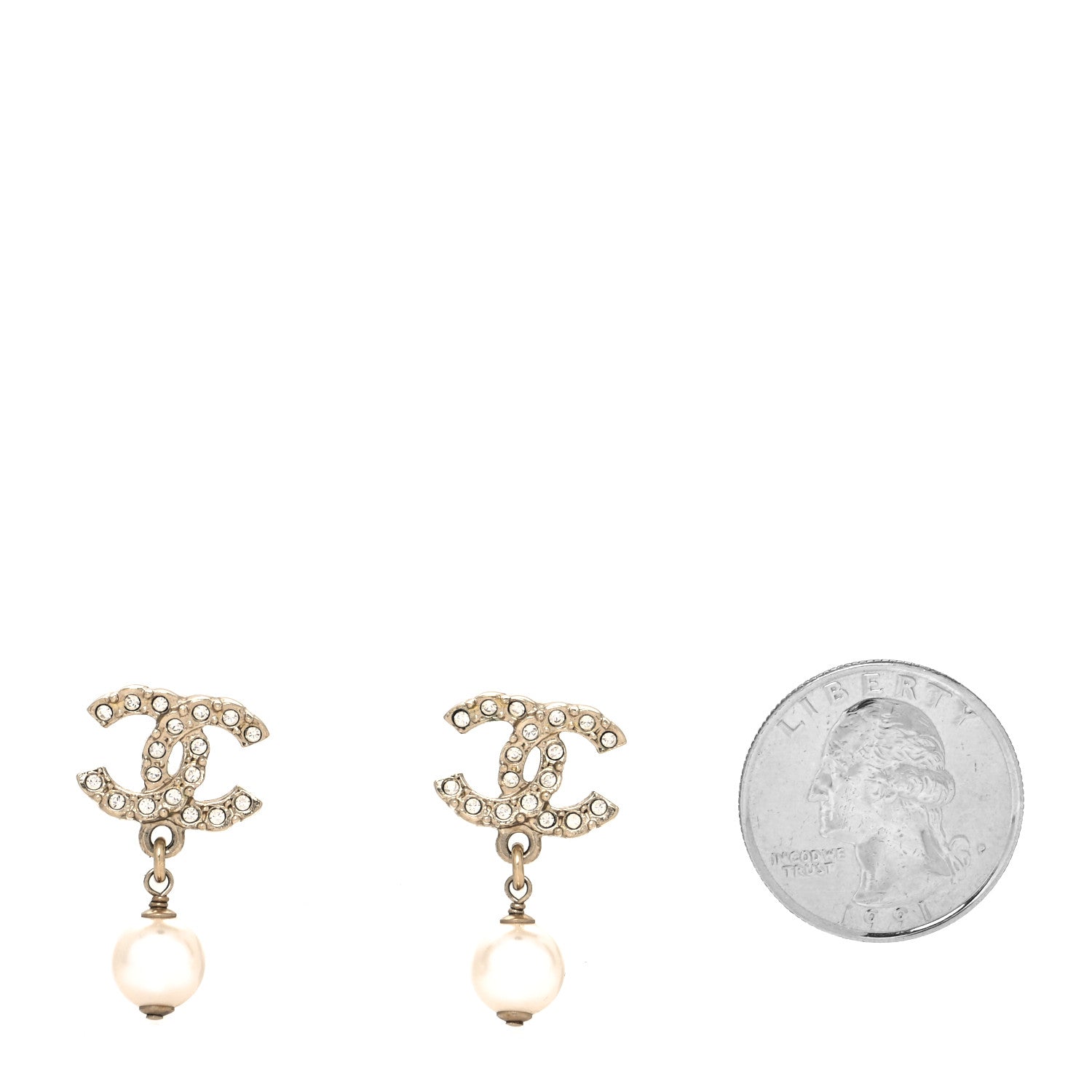 Chanel Crystal Pearl CC Drop Earrings Gold 2 of 4