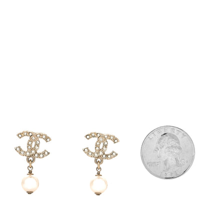 Chanel Crystal Pearl CC Drop Earrings Gold 2 of 4