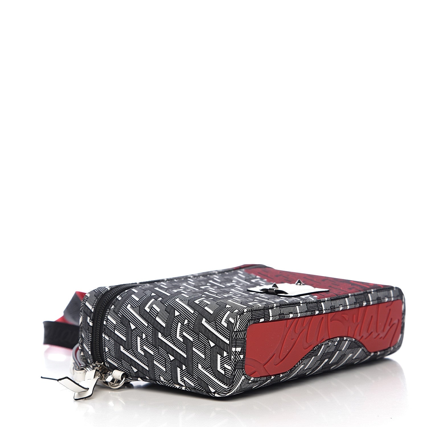 Christian Louboutin Calfskin CL Monogrammed Kypipouch Top Handle Messenger Bag Snow Black Multicolor 3 of 10
