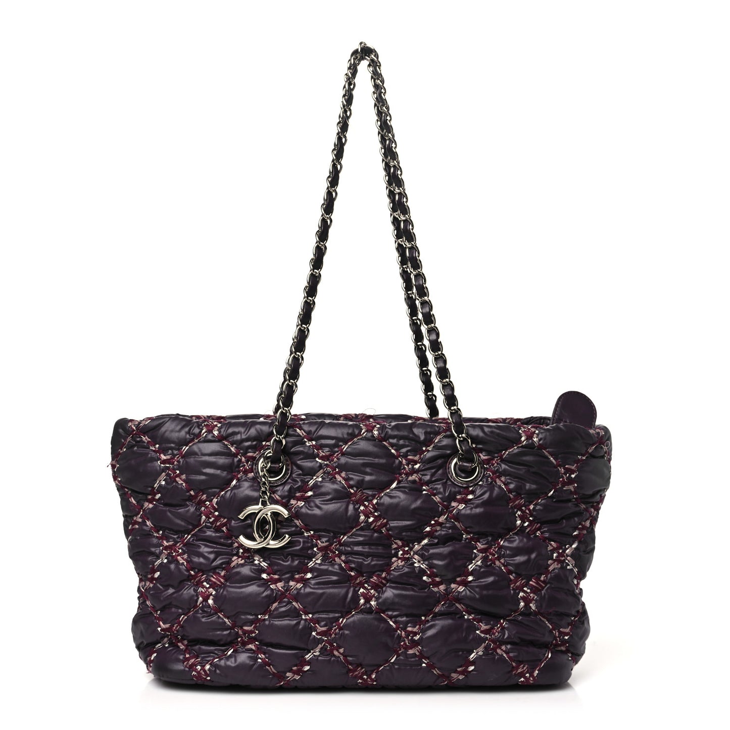 Nylon Quilted Tweed Stitch Bubble Camera Case Purple