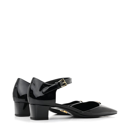 Prada Vernice Triangle Squared Toe 35mm Pumps 37.5 Black 5 of 9