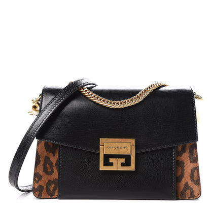 Givenchy Calfskin Suede Leopard Print Small GV3 Shoulder Bag Black Chestnut 1 of 8