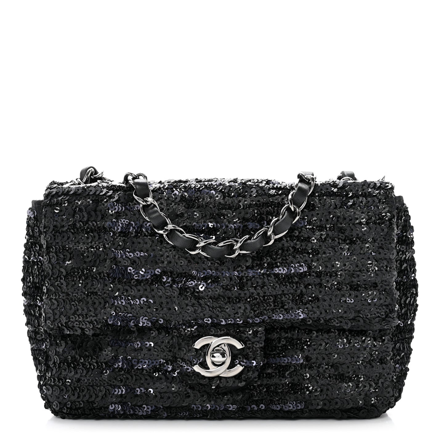 Sequin Mini Rectangular Flap Black Silver