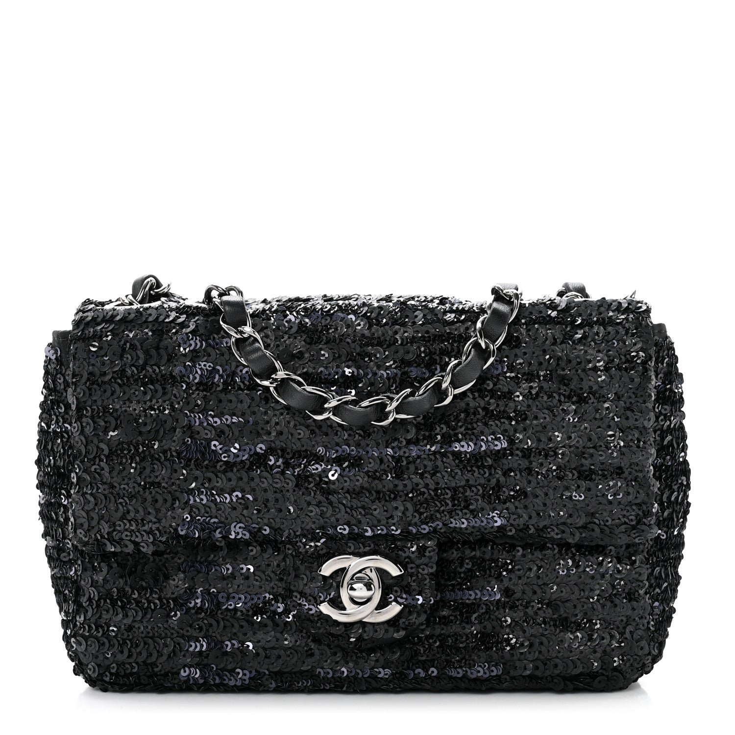 Chanel Sequin Mini Rectangular Flap Black Silver 1 of 8