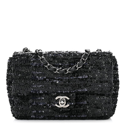 Chanel Sequin Mini Rectangular Flap Black Silver 1 of 8