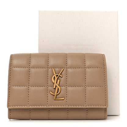 Saint Laurent Lambskin Carre Quilted Cassandre Compact Envelope Card Case Dark Toffee 8 of 8
