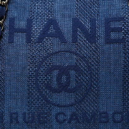 Chanel Woven Straw Raffia Striped Medium Deauville Tote Navy Blue 8 of 14