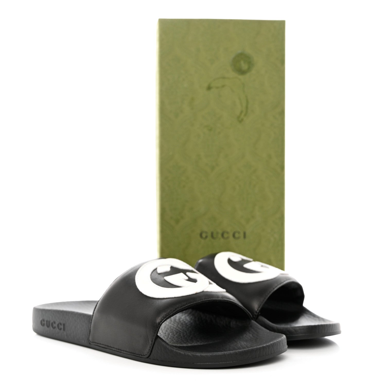 Gucci Nappa Miro Soft Calfskin Womens Interlocking G Slide Sandals 40 Black White 8 of 8