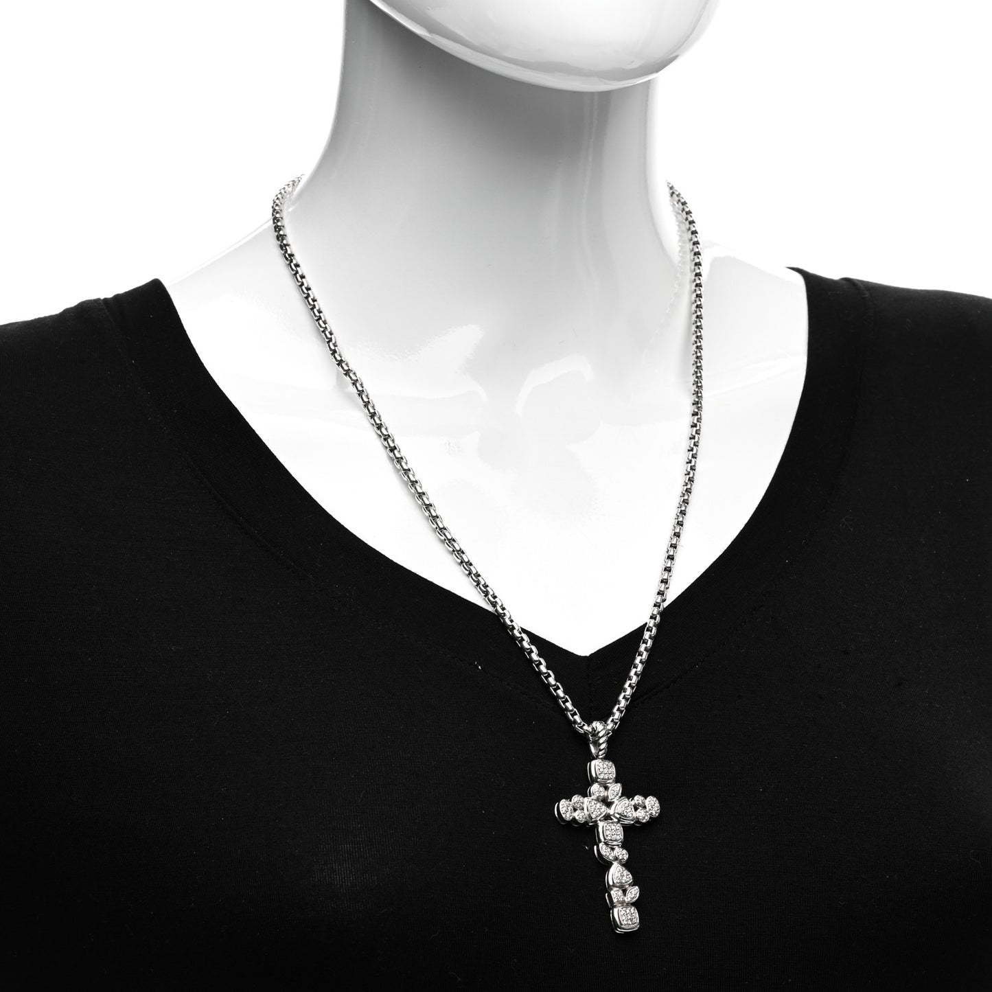 Sterling Silver Diamond Mosaic Cross Pendant Necklace