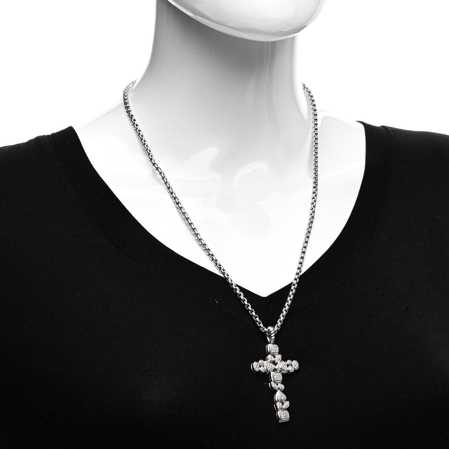 David Yurman Sterling Silver Diamond Mosaic Cross Pendant Necklace 2 of 4