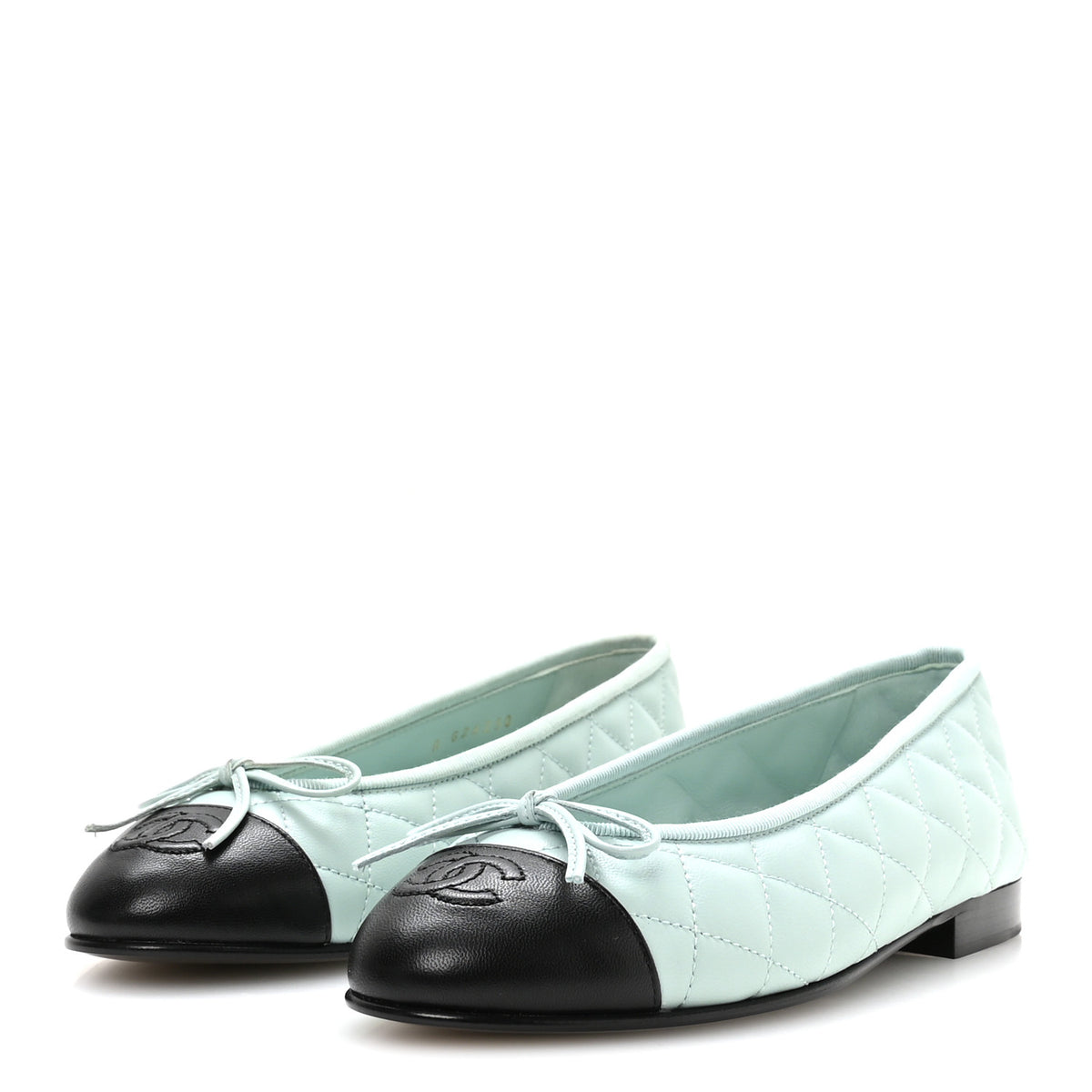 Chanel Lambskin Quilted CC Cap Toe Ballerina Flats 36 Light Blue Black 4 of 9