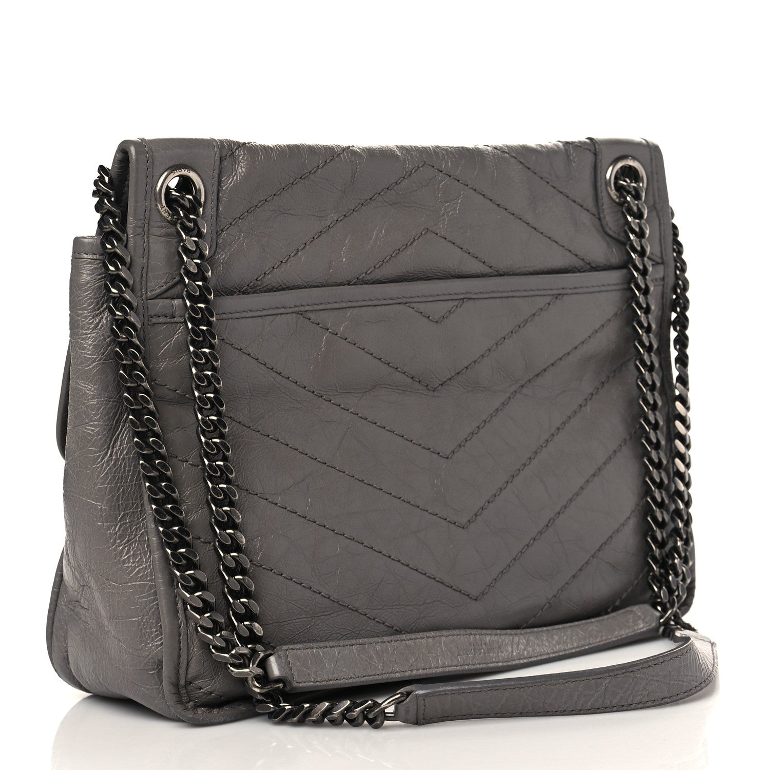 Saint Laurent Crinkled Calfskin Matelasse Monogram Medium Niki Chain Satchel Fog 2 of 5