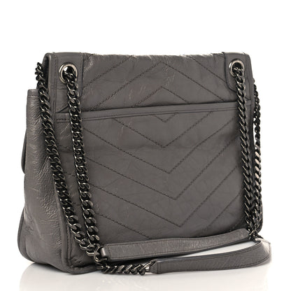 Saint Laurent Crinkled Calfskin Matelasse Monogram Medium Niki Chain Satchel Fog 2 of 5