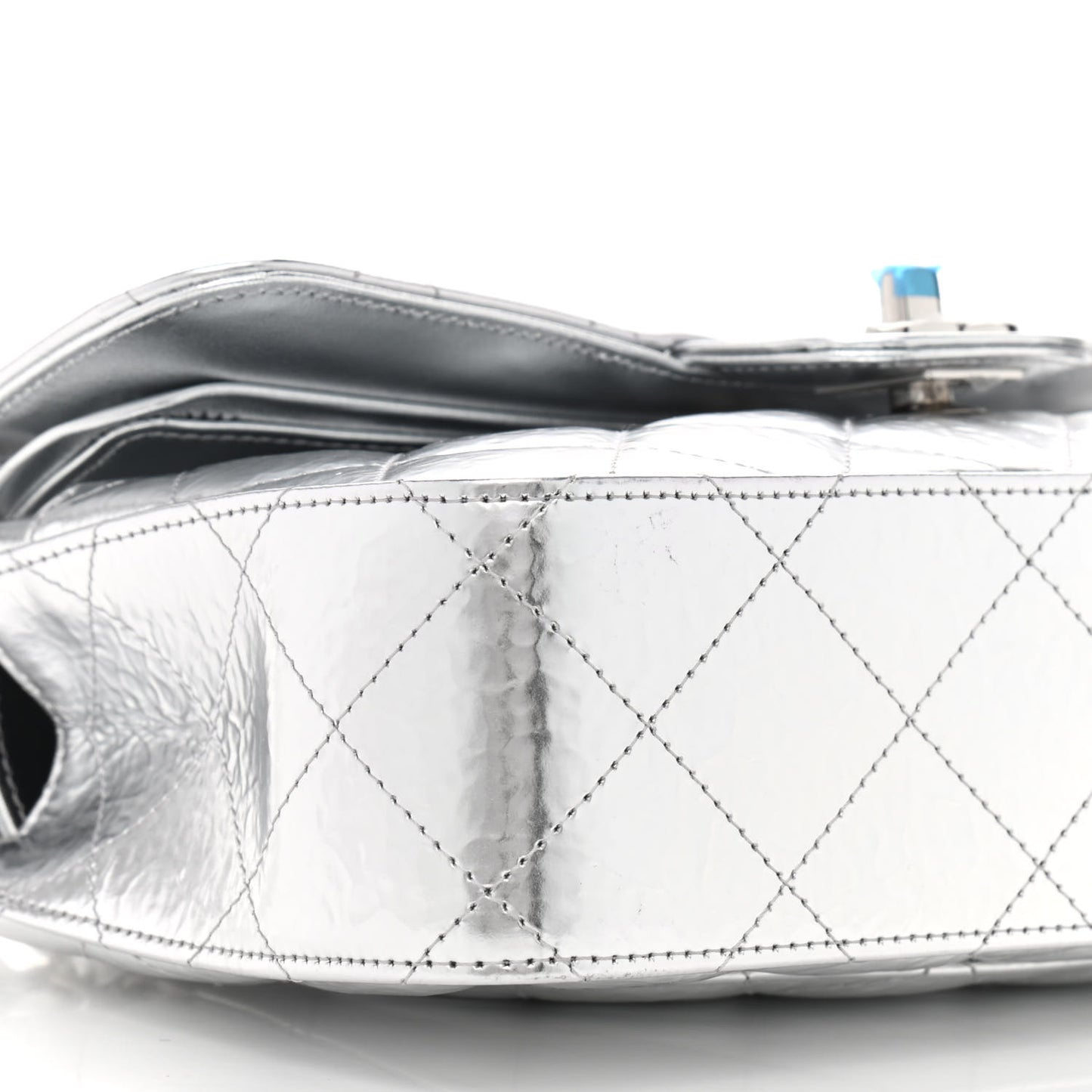 Hammered Metallic Calfskin Quilted Small Double Flap Silver