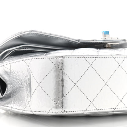 Chanel Hammered Metallic Calfskin Quilted Small Double Flap Silver 7 of 8