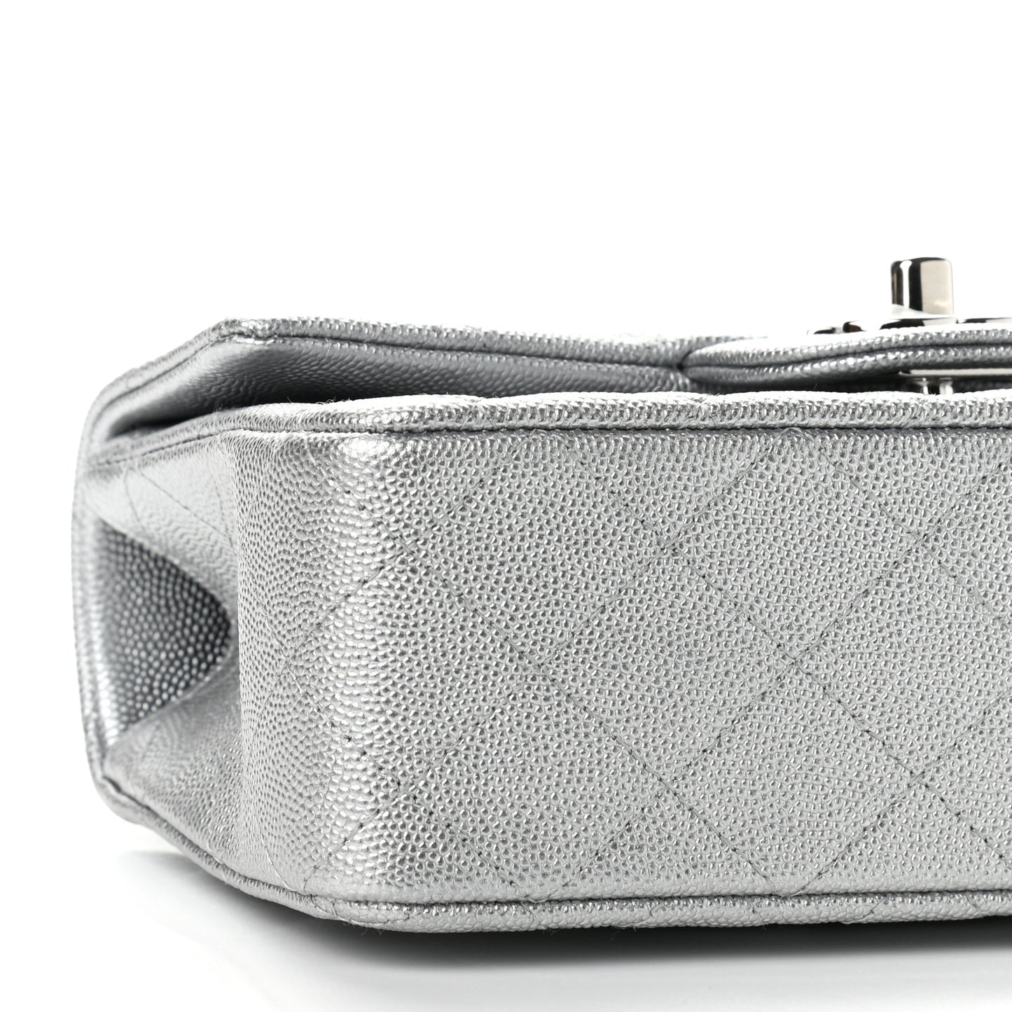 Metallic Caviar Quilted Mini Top Handle Rectangular Flap Silver