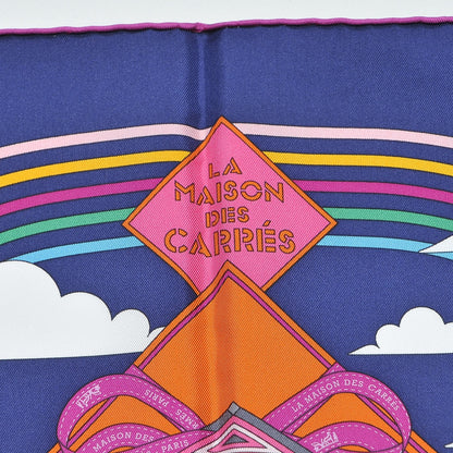 Hermes Silk La Maizeon Des Carres Scarf 90 Marine Rose Vert 7 of 9