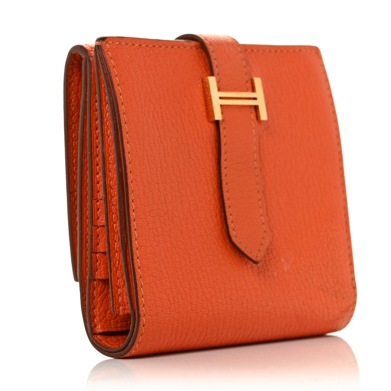 Hermes Chevre Mysore Tri Fold Bearn Wallet Orange 3 of 9
