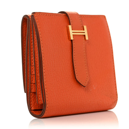 Hermes Chevre Mysore Tri Fold Bearn Wallet Orange 3 of 9