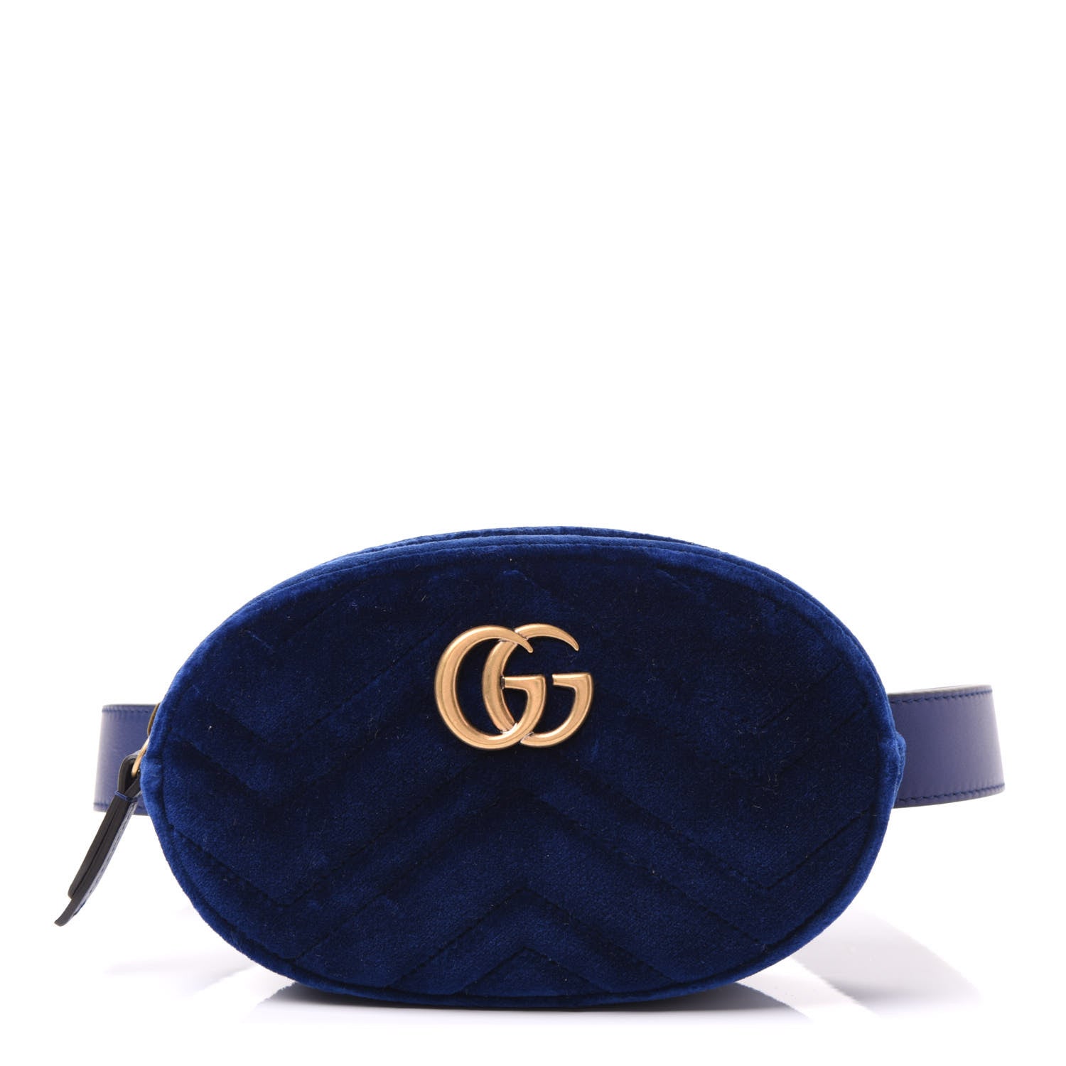 Gucci Velvet Matelasse GG Marmont Belt Bag 85 34 Cobalt Blue 1 of 9