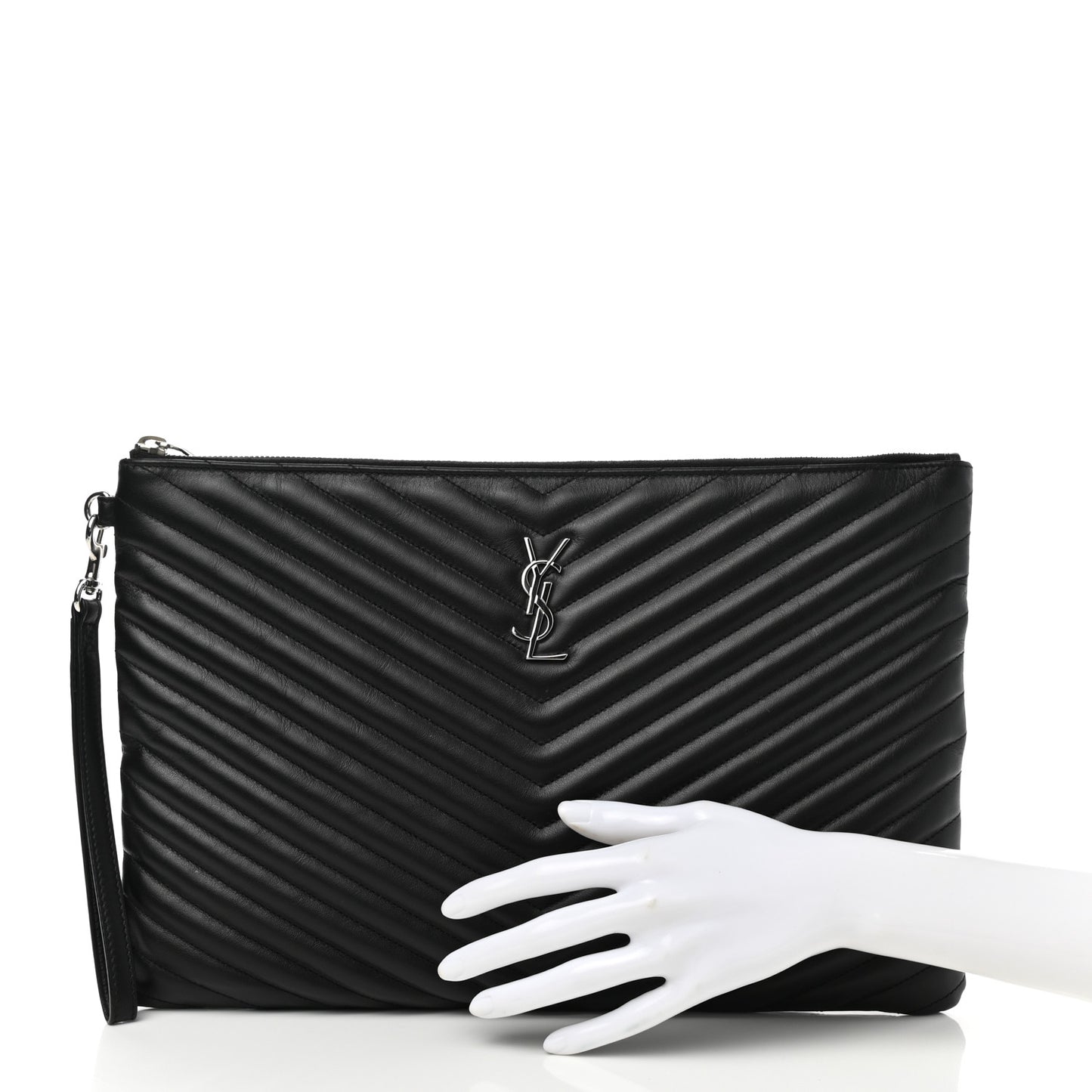 Calfskin Matelasse Chevron Monogram Document Holder Black