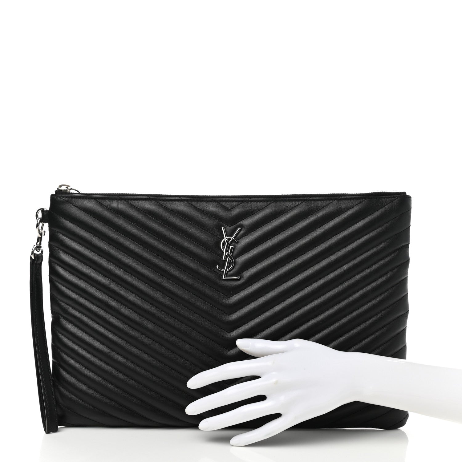 Saint Laurent Calfskin Matelasse Chevron Monogram Document Holder Black 3 of 8