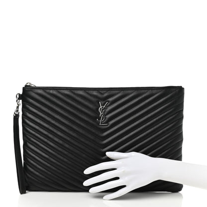 Saint Laurent Calfskin Matelasse Chevron Monogram Document Holder Black 3 of 8