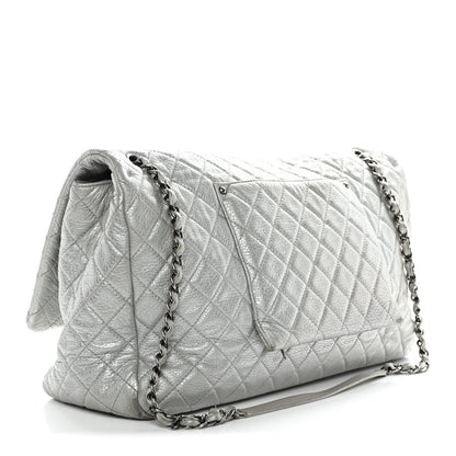 Chanel Metallic Calfskin Quilted XXL Travel Flap Bag Silver 3 of 18