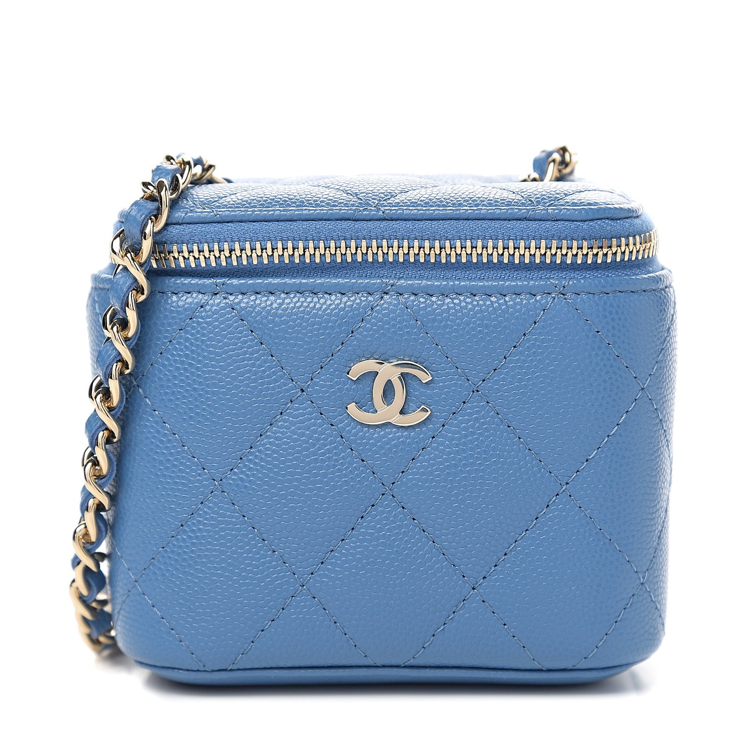 Caviar Quilted Mini Vanity Case With Chain Blue