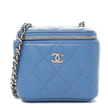 Chanel Caviar Quilted Mini Vanity Case With Chain Blue 1 of 8