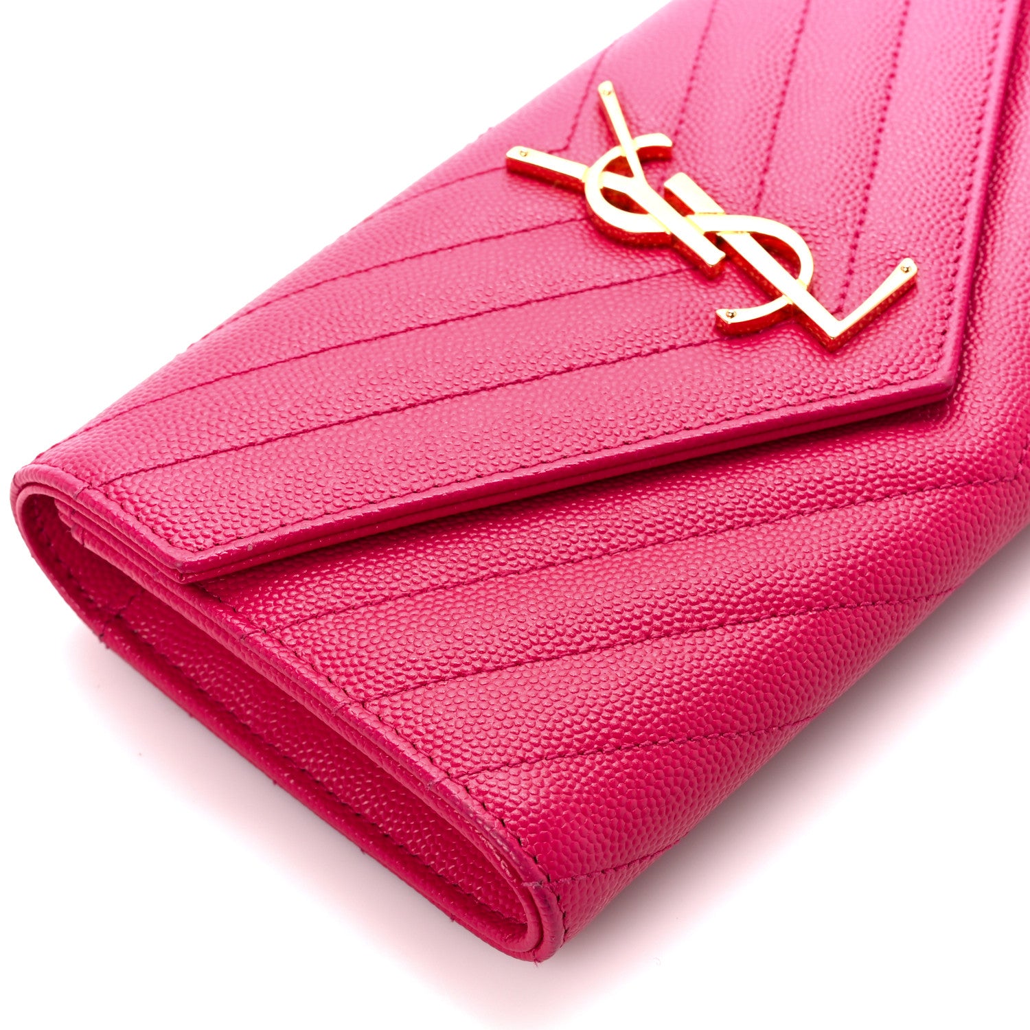 Saint Laurent Grain De Poudre Matelasse Chevron Monogram Flap Wallet Fuxia 8 of 9