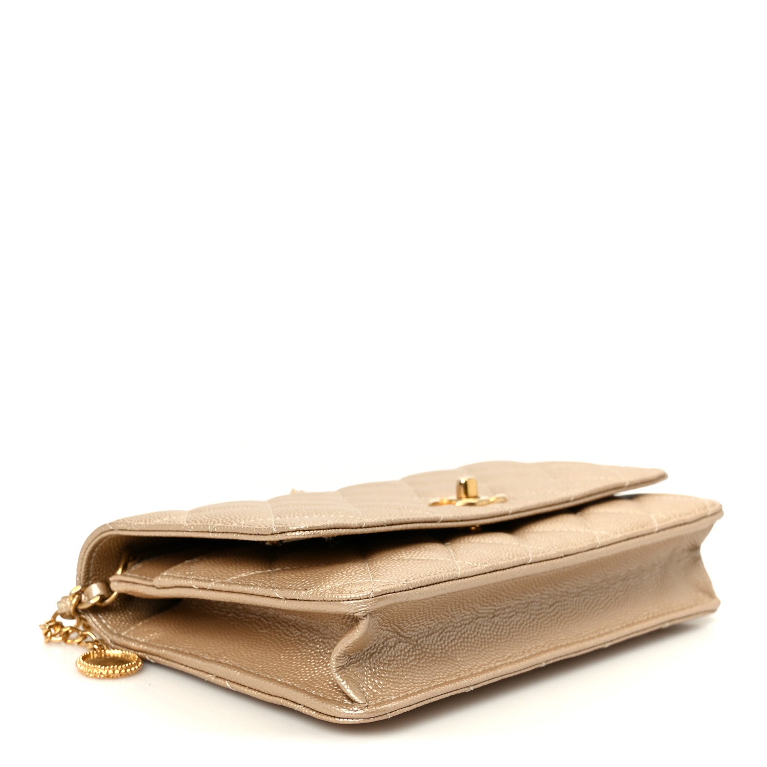 Chanel Metallic Caviar Quilted Coin Wallet On Chain WOC Gold 4 of 12