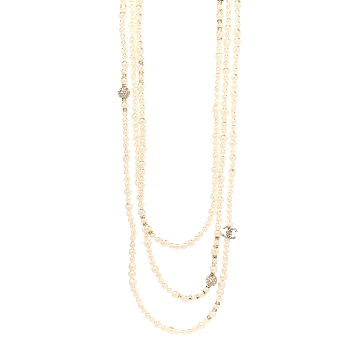 Crystal Pearl CC Long Necklace Gold