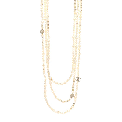 Chanel Crystal Pearl CC Long Necklace Gold 1 of 4