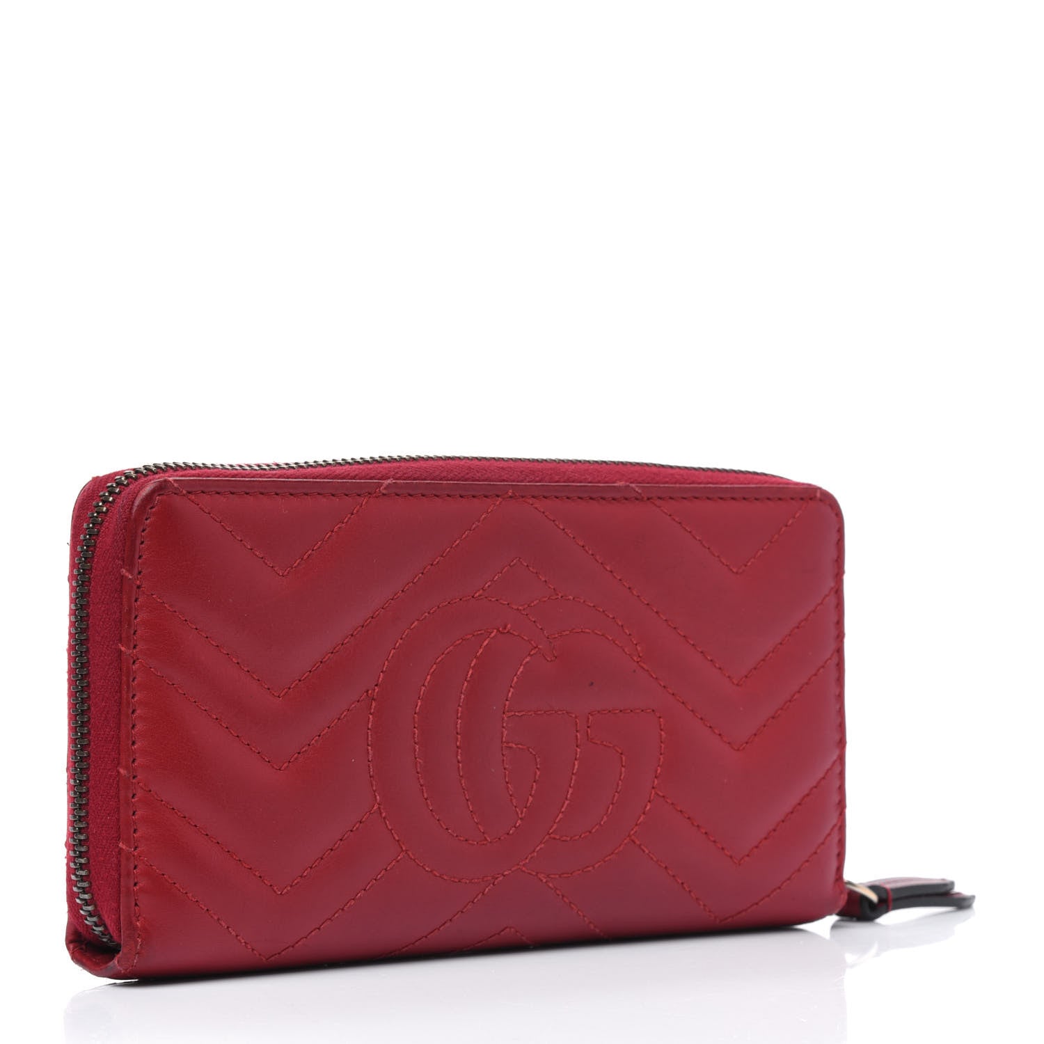 Gucci Calfskin Matelasse GG Marmont Zip Around Wallet Hibiscus Red 2 of 4