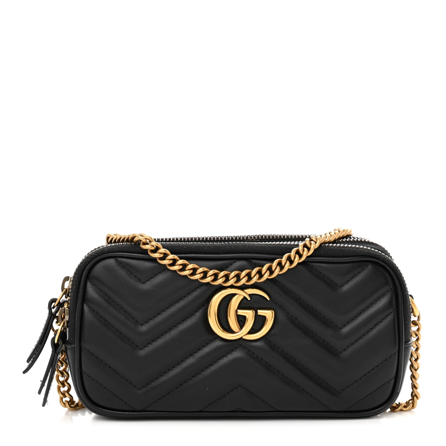 Gucci Calfskin Matelasse Mini GG Marmont Chain Crossbody Bag Black 1 of 14