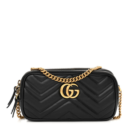 Gucci Calfskin Matelasse Mini GG Marmont Chain Crossbody Bag Black 1 of 14