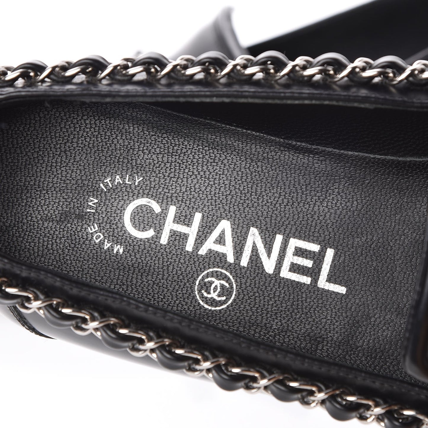 Calfskin CC Chain Moccasin Loafers 35 Black