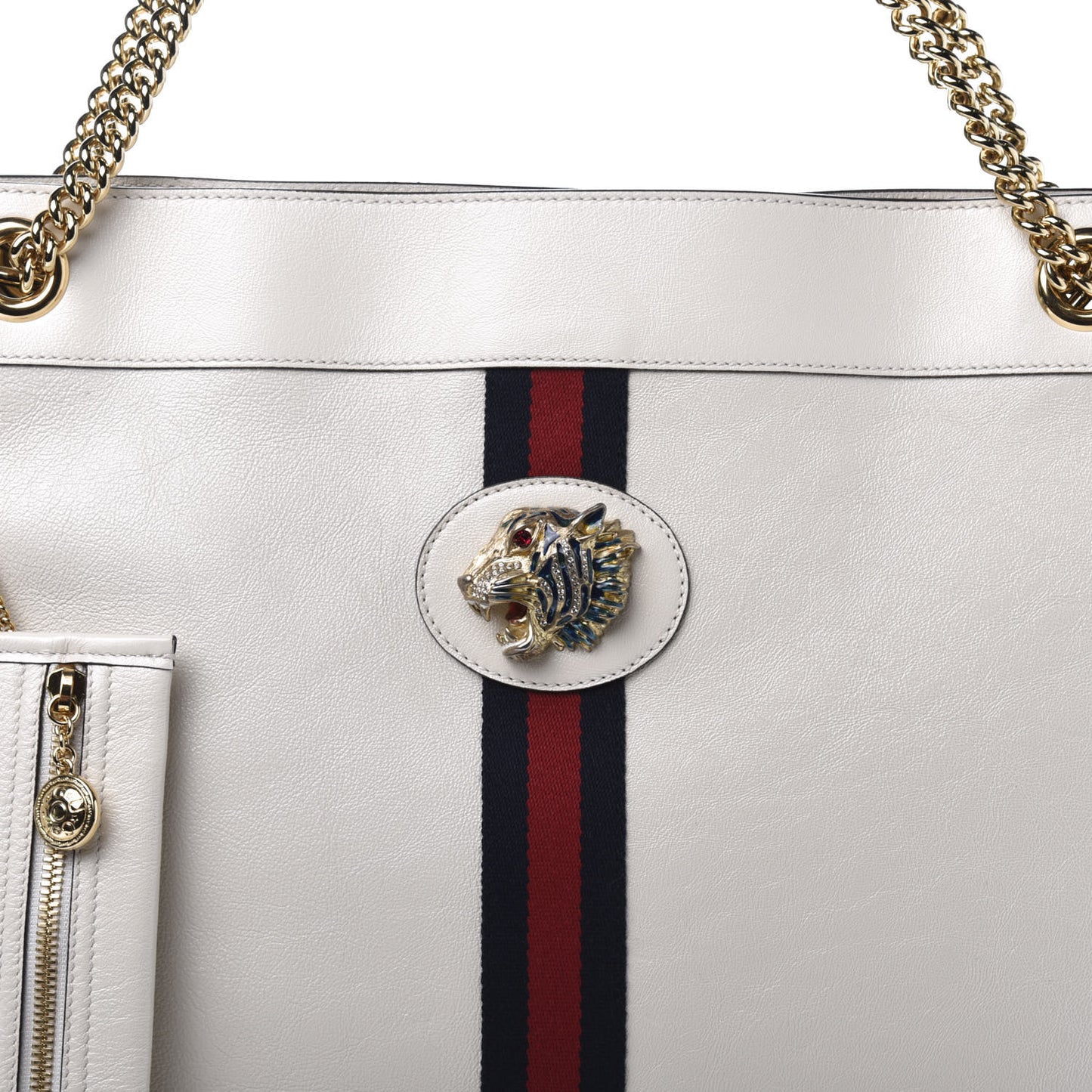 Suede Calfskin Large Rajah Chain Tote White