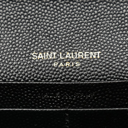 Saint Laurent Grain De Poudre Matelasse Chevron Monogram Chain Wallet Black 6 of 11