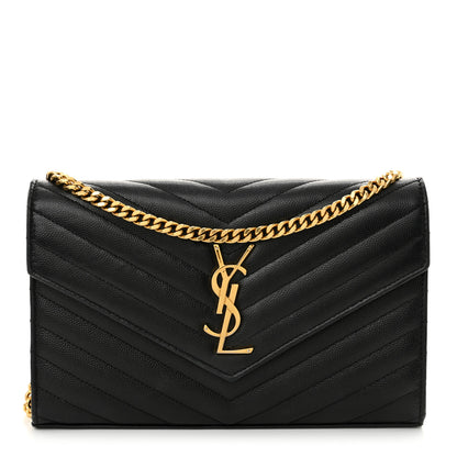 Saint Laurent Grain De Poudre Matelasse Chevron Monogram Chain Wallet Black 1 of 10