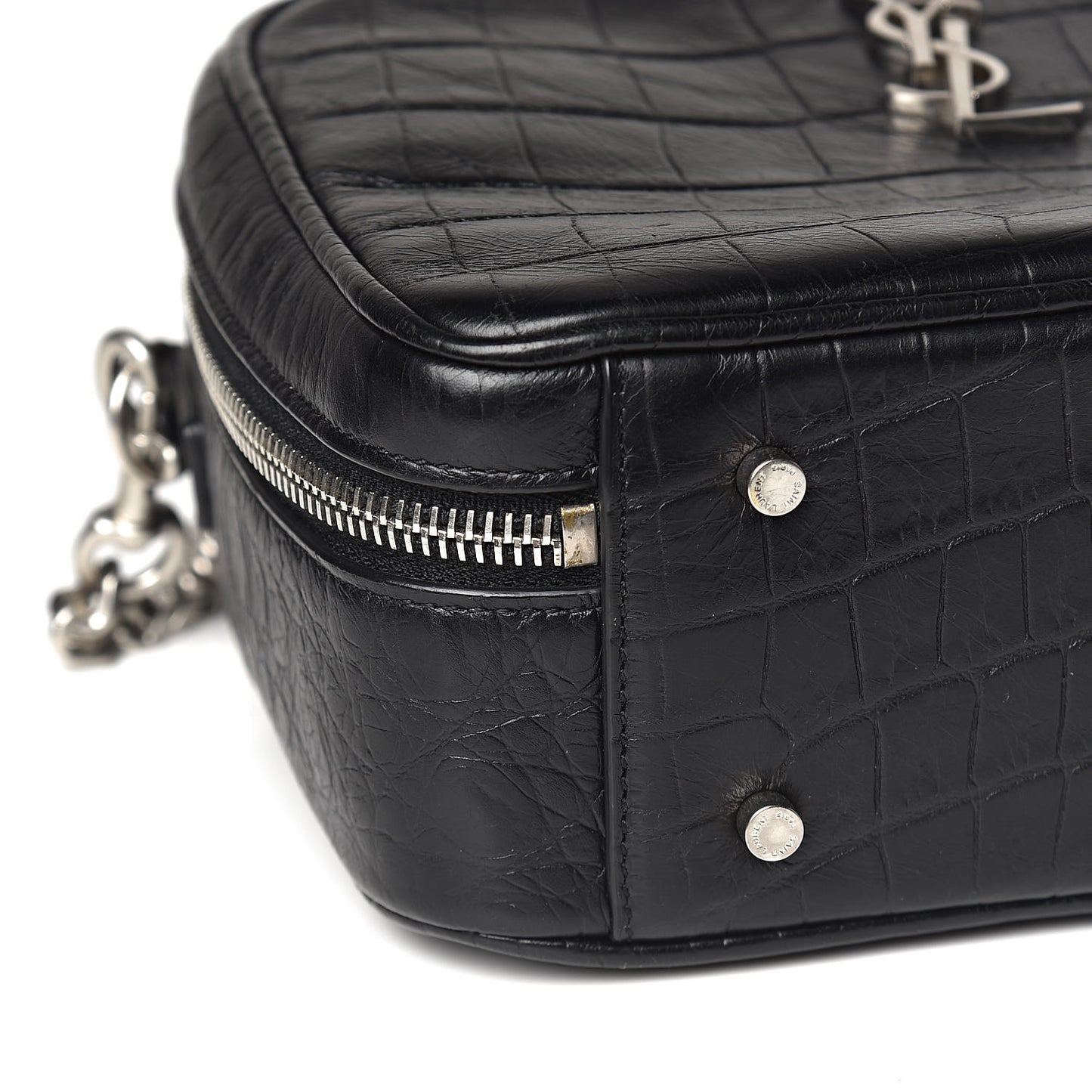 Calfskin Crocodile Embossed Monogram Lunch Box Bag Black